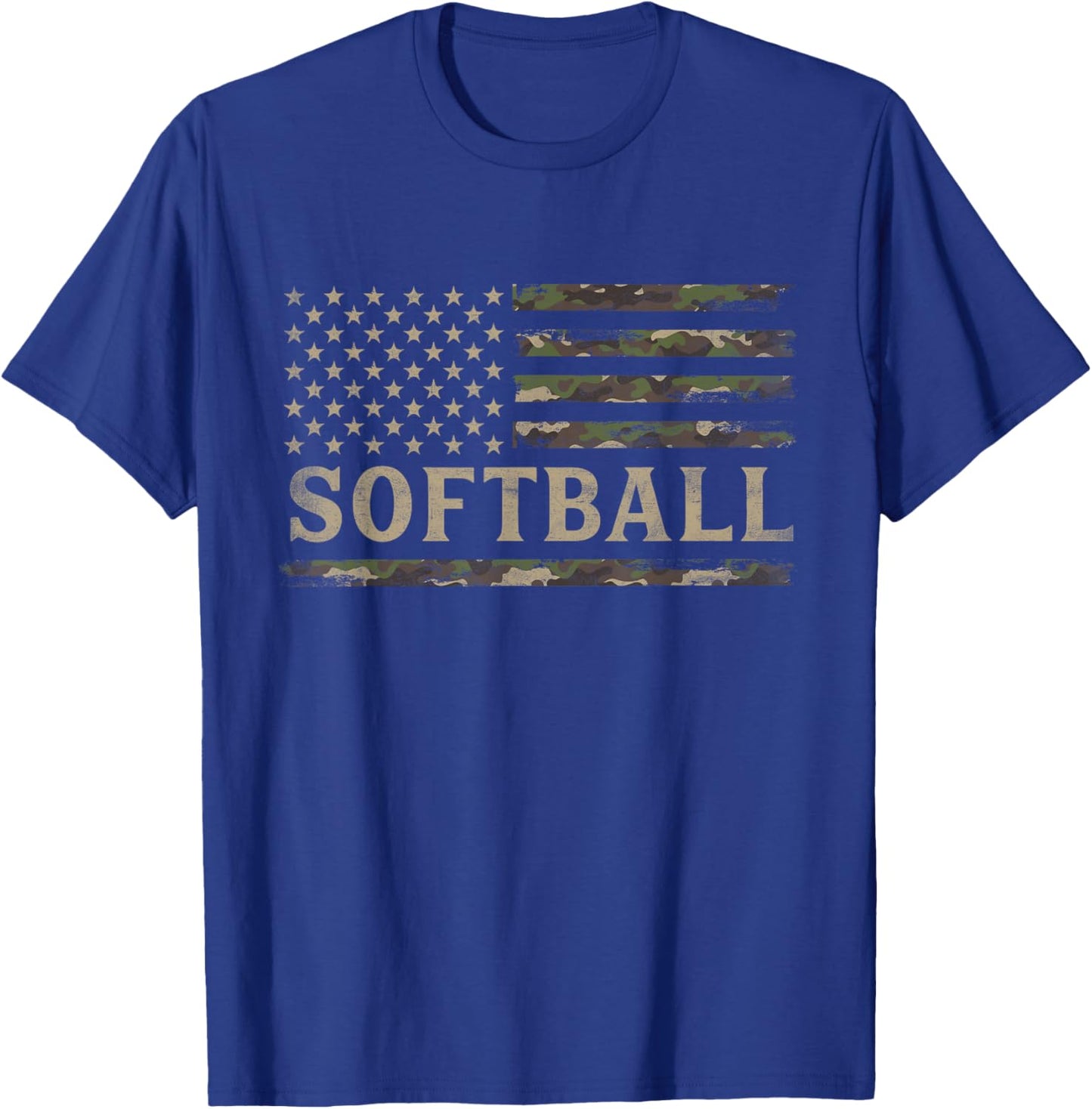 Camo Softball Camourflage USA Flag Player Coach T-Shirt - T-Shirt | Royal