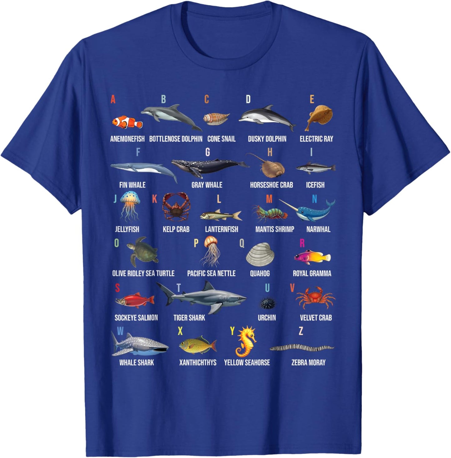A-Z Ocean Life Alphabet Marine Creatures Exploration T-Shirt - T-Shirt | Royal