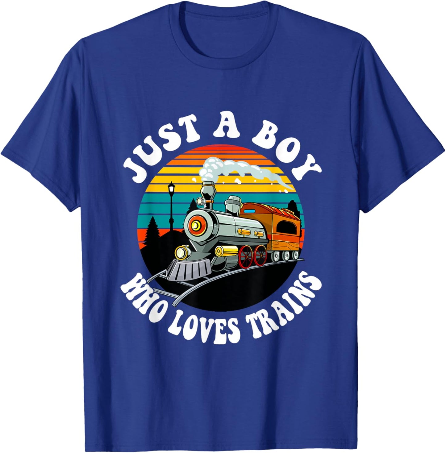 A Boy Who Loves Trains Funny Retro Vintage Train Lover Kids T-Shirt - T-Shirt | Royal