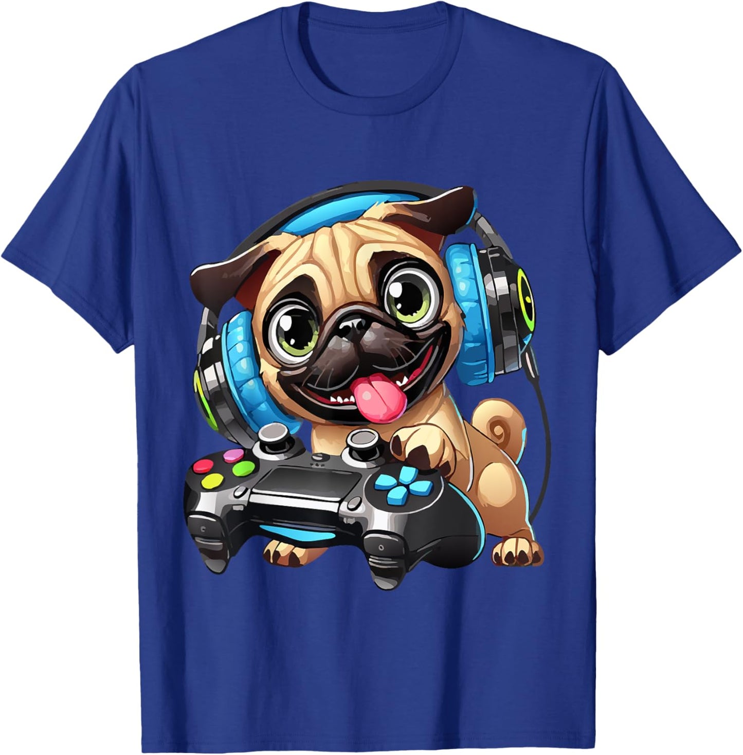 Funny Pug Cute Dog Puppy Playing Gamer Pugs Gaming Lover T-Shirt - T-Shirt | Royal