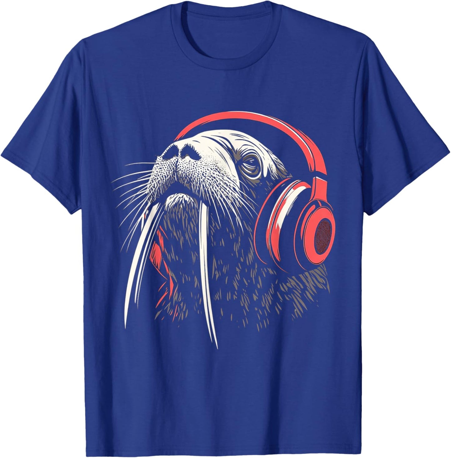 Walrus Animal Motif Music Headphone Illustration Walrus T-Shirt - T-Shirt | Royal