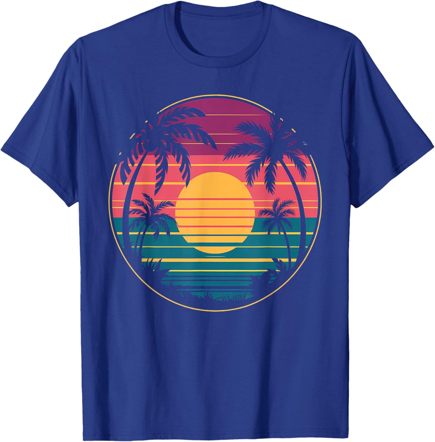 Retro 80s Vaporwave Aesthetic Palm Trees Sunset 90s Art T-Shirt - T-Shirt | Royal