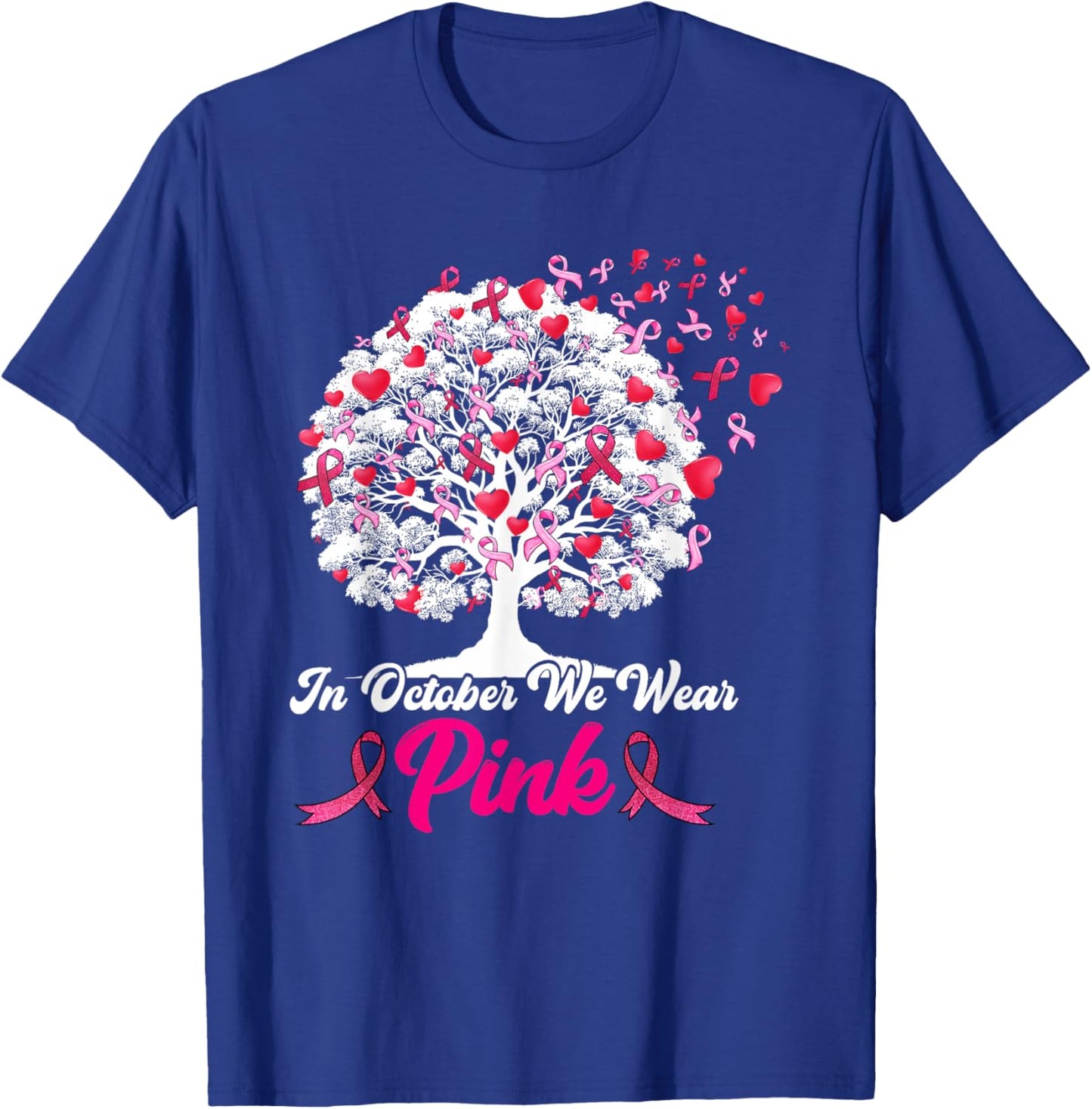 Breast Cancer Survivors in October We Wear Pink Ribbon Tree T-Shirt - T-Shirt | Royal