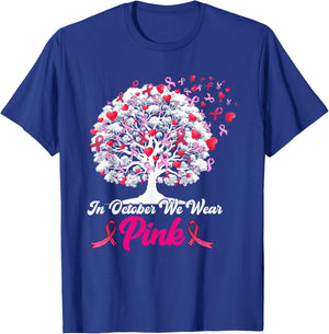 Breast Cancer Survivors in October We Wear Pink Ribbon Tree T-Shirt - T-Shirt | Royal