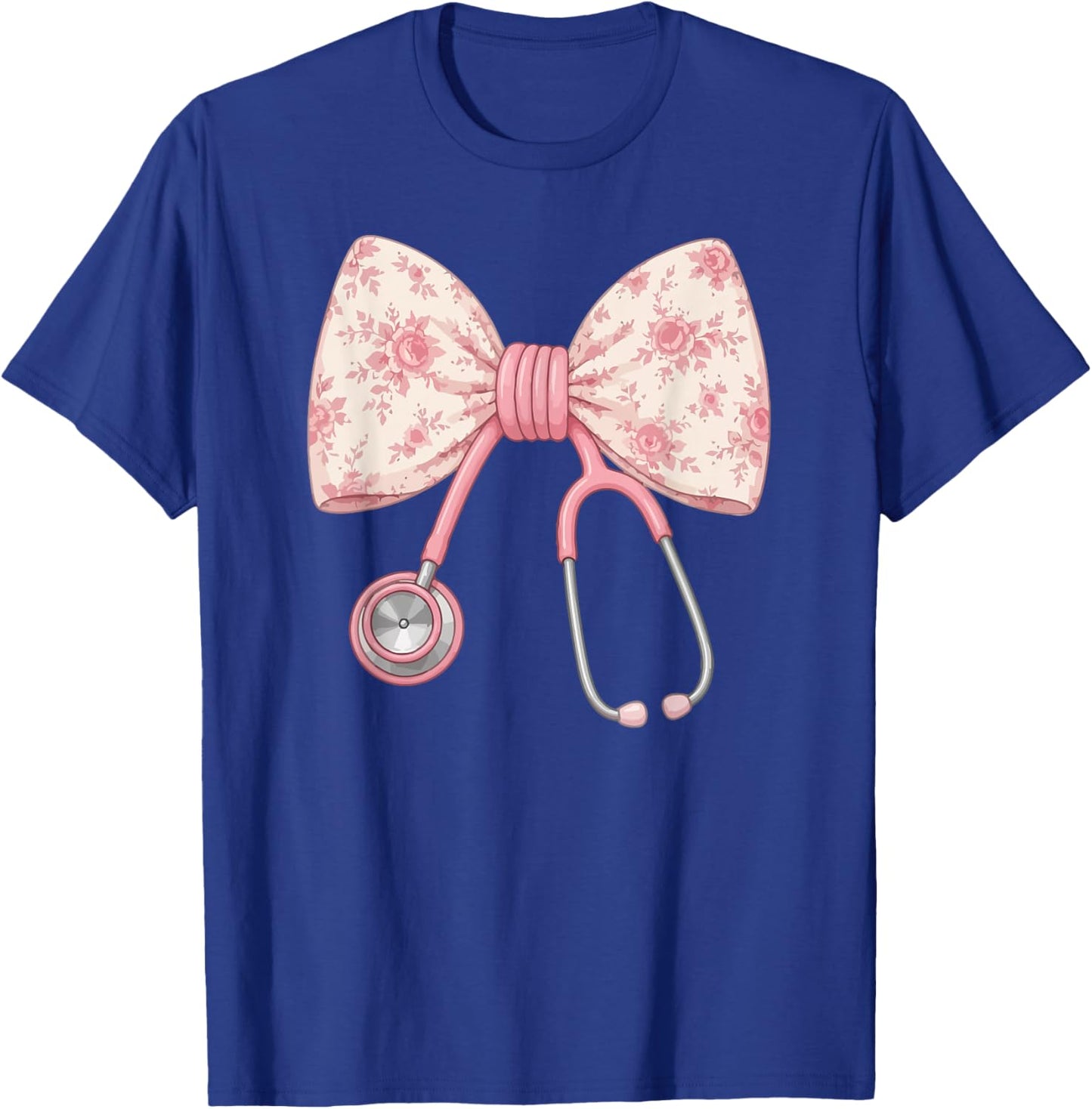 Nurse Bow Stethoscope Coquette Pink Floral Nursing T-Shirt - T-Shirt | Royal