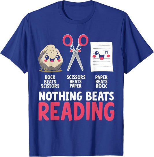Nothing Beats Reading Rock Paper Scissors Book Lover Library T-Shirt - T-Shirt | Royal
