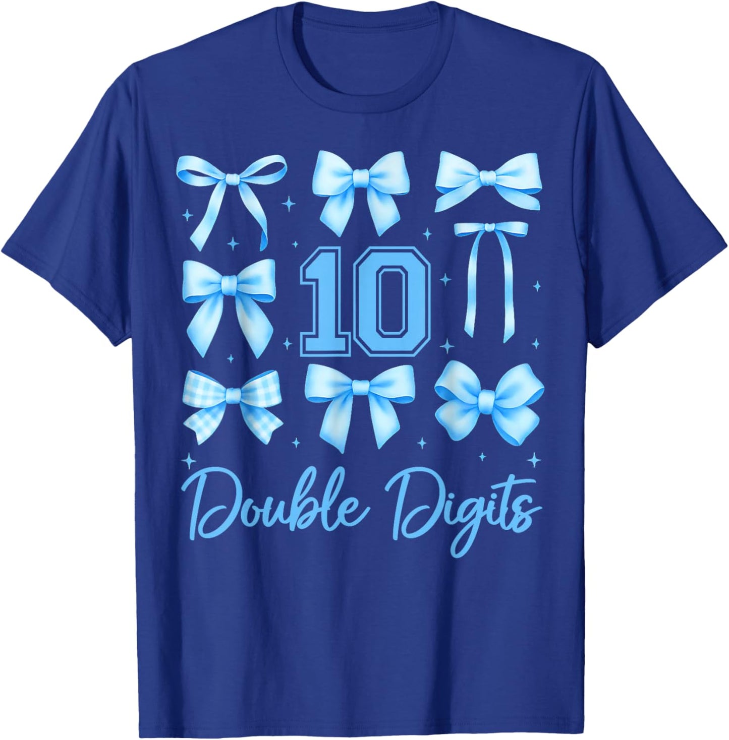 Kids 10th Birthday Girl Blue Coquette Bow Double Digits Bday T-Shirt - T-Shirt | Royal