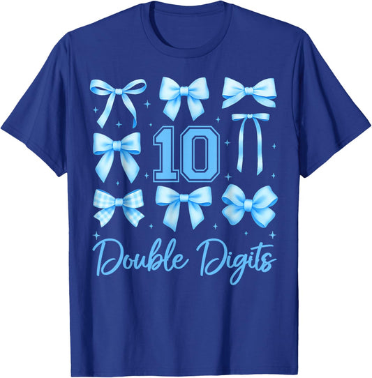 Kids 10th Birthday Girl Blue Coquette Bow Double Digits Bday T-Shirt - T-Shirt | Royal