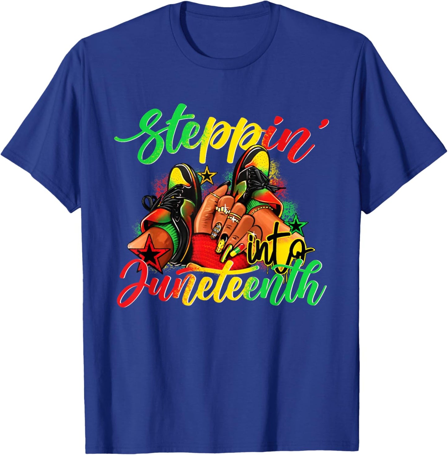 Stepping into Juneteenth Afro Woman Black Girls Sneakers Men T-Shirt - T-Shirt | Royal