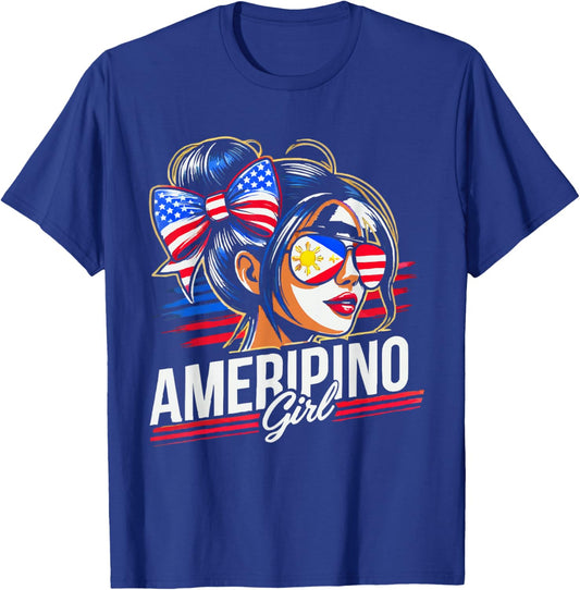 Half Filipino Half American USA Flag Philippines America T-Shirt - T-Shirt | Royal