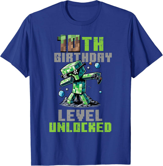 10th Birthday Level Unlocked Pixel Dab 10 Bday Gamer Boys T-Shirt - T-Shirt | Royal