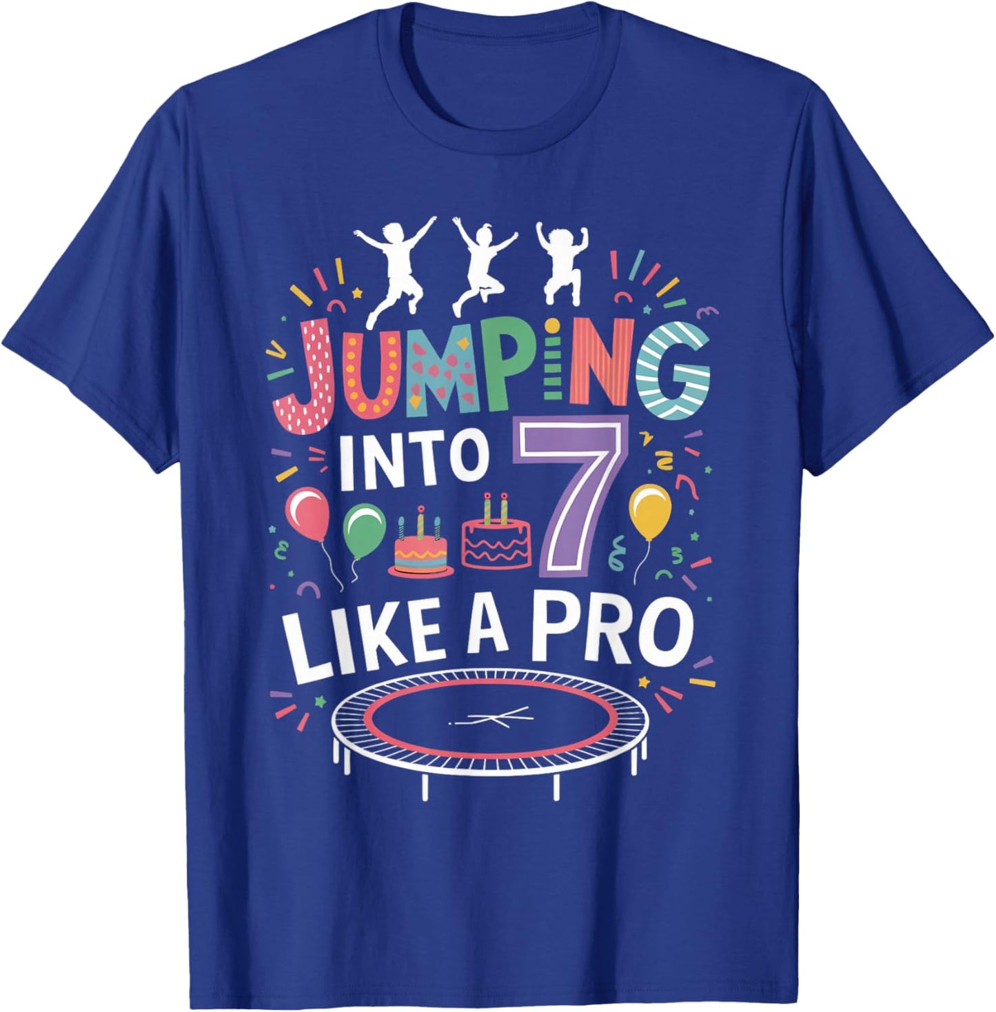 Jumping Into 7 Birthday Party Trampolining Trampoline T-Shirt - T-Shirt | Royal