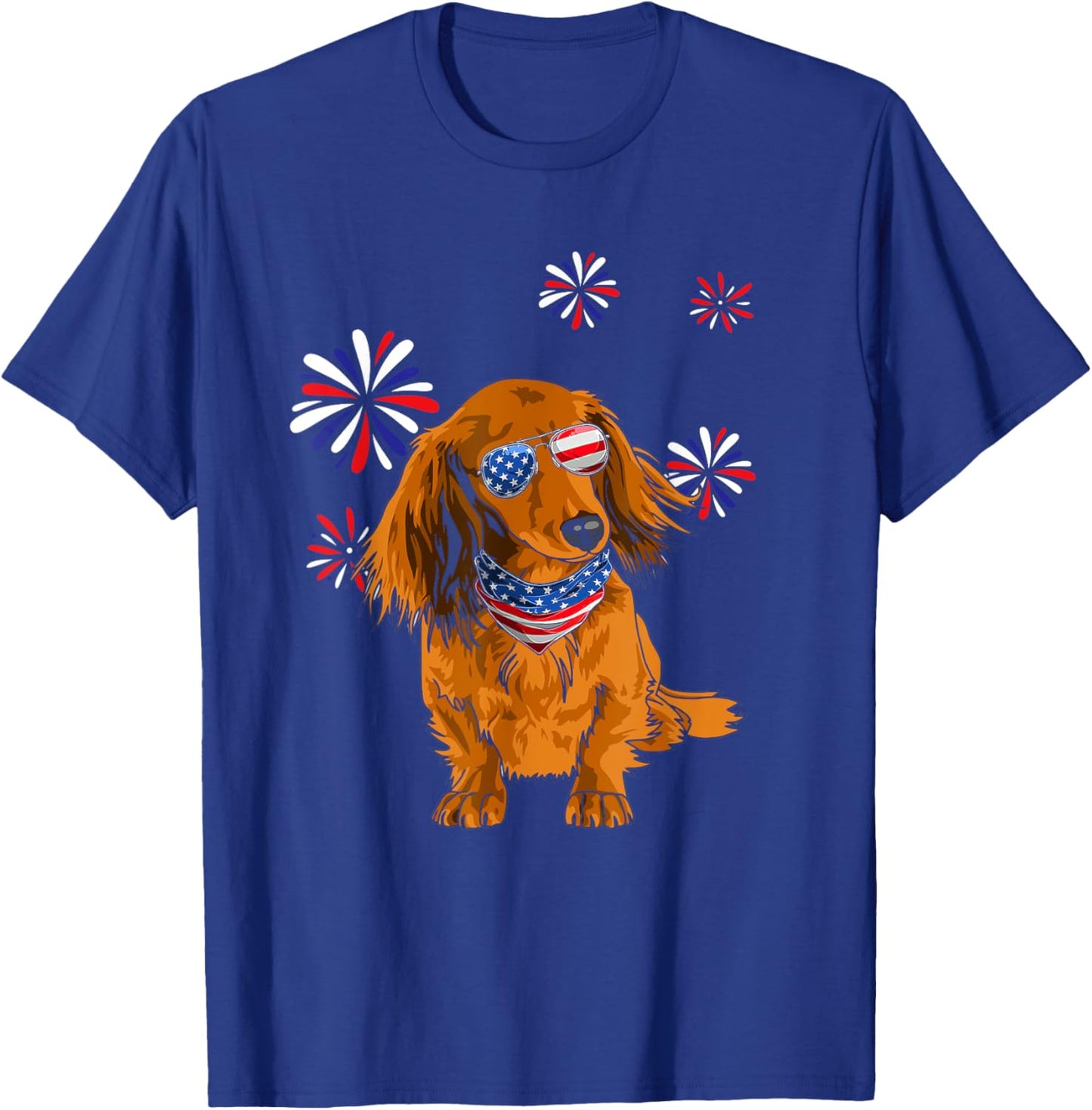 Patriotic Red Long-Haired Dachshund 4th of July Dog Lover Men T-Shirt - T-Shirt | Royal