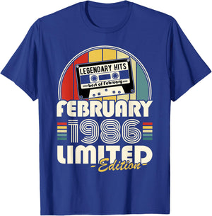 Vintage Anniversaire 40 Ans Née en Février 1986 Homme Femme T-Shirt - T-Shirt | Royal