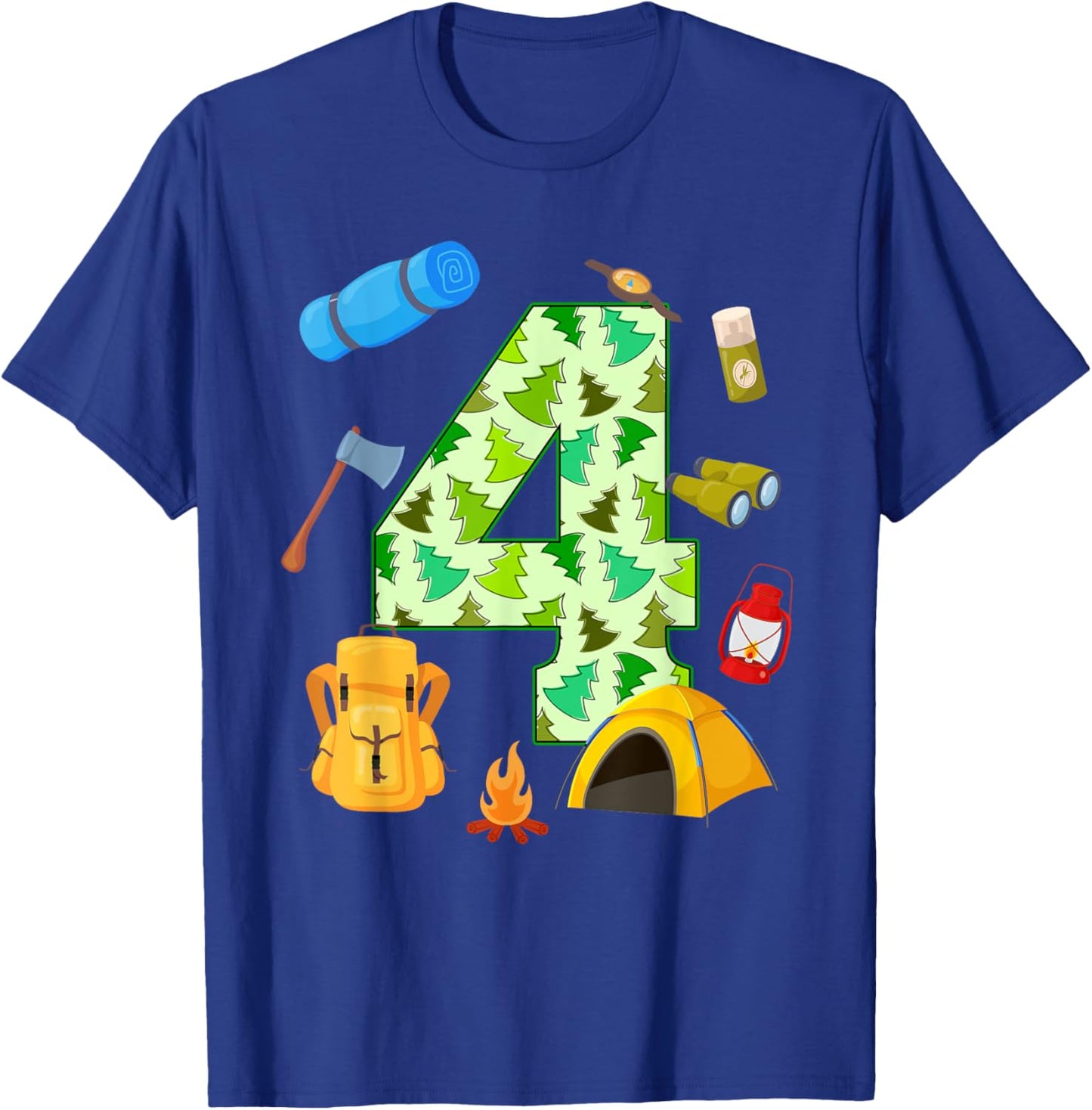 4th Birthday Camping Theme 4 Year Old Birthday Kids T-Shirt - T-Shirt | Royal