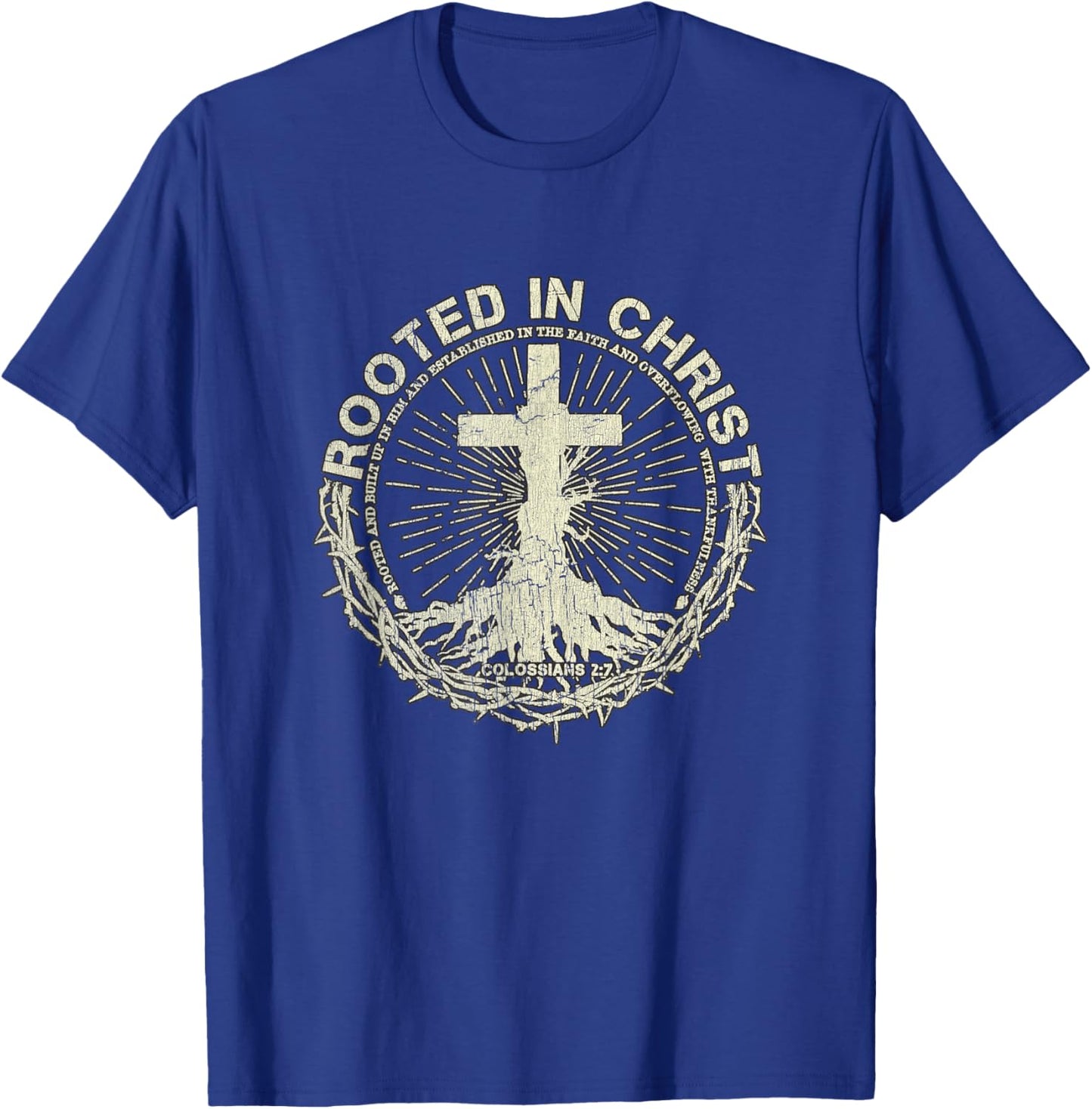 Vintage Retro Rooted In Christ Shirt Jesus Shirts Christian T-Shirt - T-Shirt | Royal