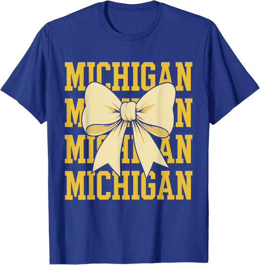Retro Michigan Preppy Coquette Bow Women Girls Kids T-Shirt - T-Shirt | Royal