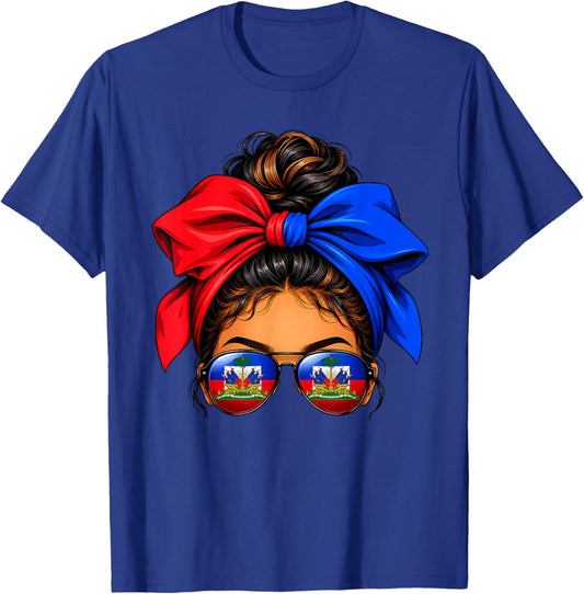 Haitian Queen Messy Bun Flag Day Haiti Independence Women T-Shirt - T-Shirt | Royal