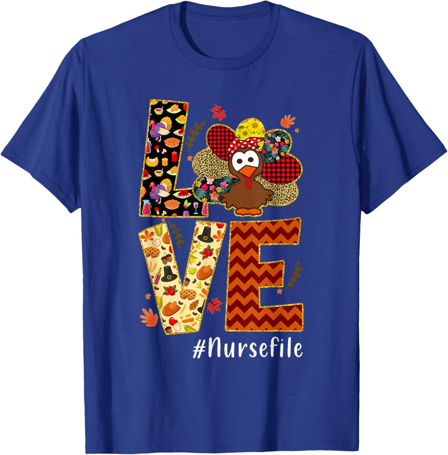 Love Turkey Nurse Thanksgiving - Love Nurse Life - -Adults & Kids - Nurses, Families, Supporters - Black - Small - Short Sleeve T-Shirt - T-Shirt | Royal