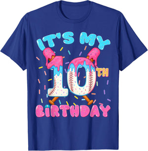 Baseball 10 Year Old Ice Cream Drip 10th Birthday Boy 10 T-Shirt - T-Shirt | Royal