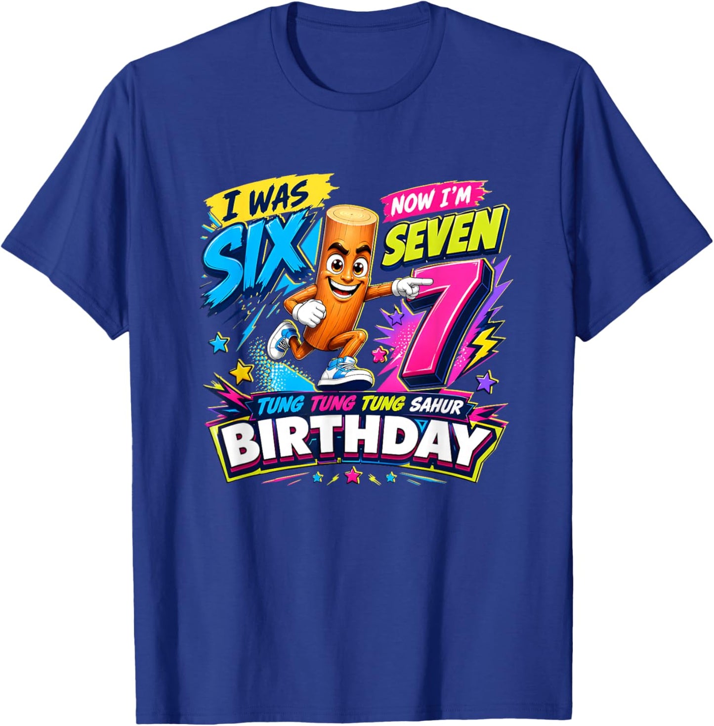 I was 6 Now I'm 7 Birthday Boys Kids 67 Tung Tung Sahur T-Shirt - T-Shirt | Royal