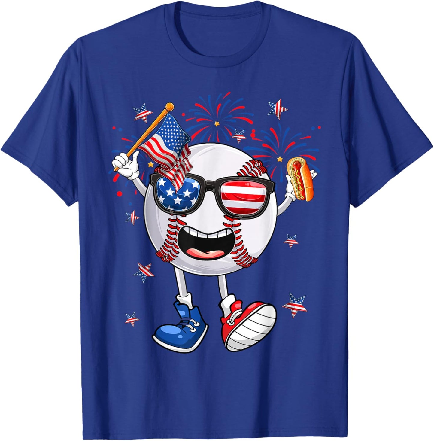 Baseball Holding Hotdog USA Independence Day 4th Of July T-Shirt - T-Shirt | Royal