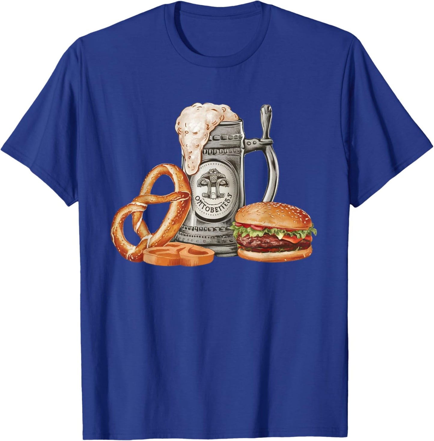 Oktoberfest Beer Mug with Pretzel and Burger, Festive Bavar T-Shirt - T-Shirt | Royal