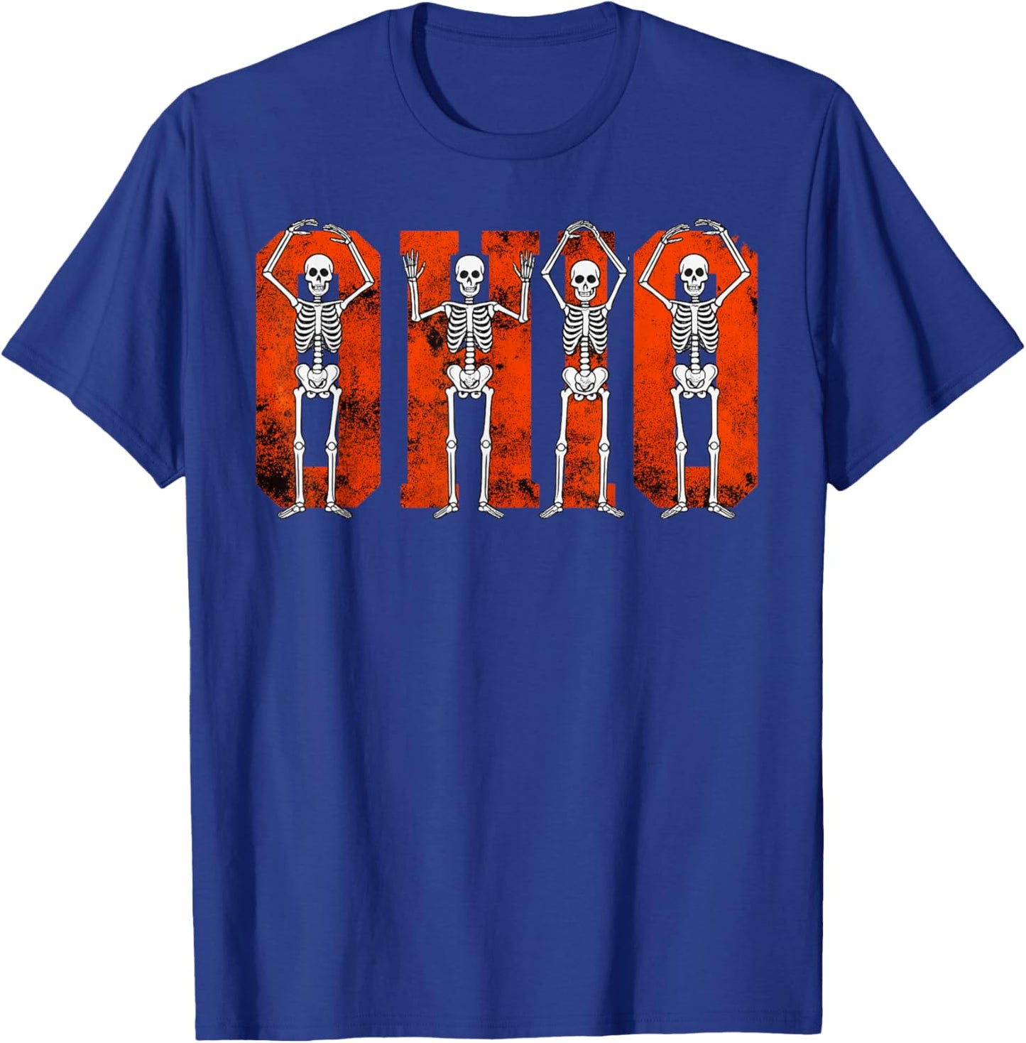 O-H-I-O State Funny Skeletons Ohio Vintage Halloween Team T-Shirt - T-Shirt | Royal
