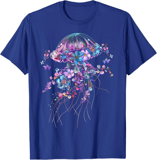 Jellyfish Flowers Vintage Floral Scuba Diving Surf T-Shirt - T-Shirt | Royal
