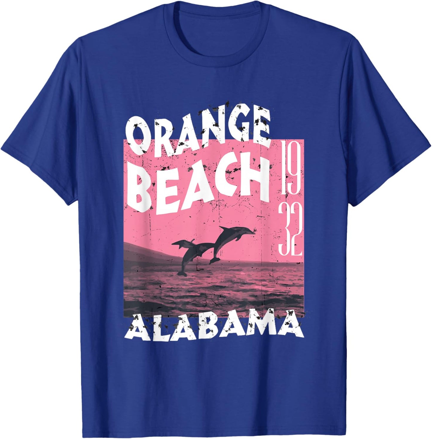 Dolphin In Orange Beach Alabama Vintage Distressed T-Shirt - T-Shirt | Royal