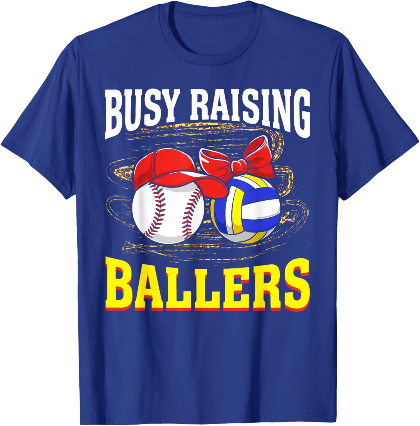 Busy Raising Ballers baseball volleyball mom leopard women T-Shirt - T-Shirt | Royal