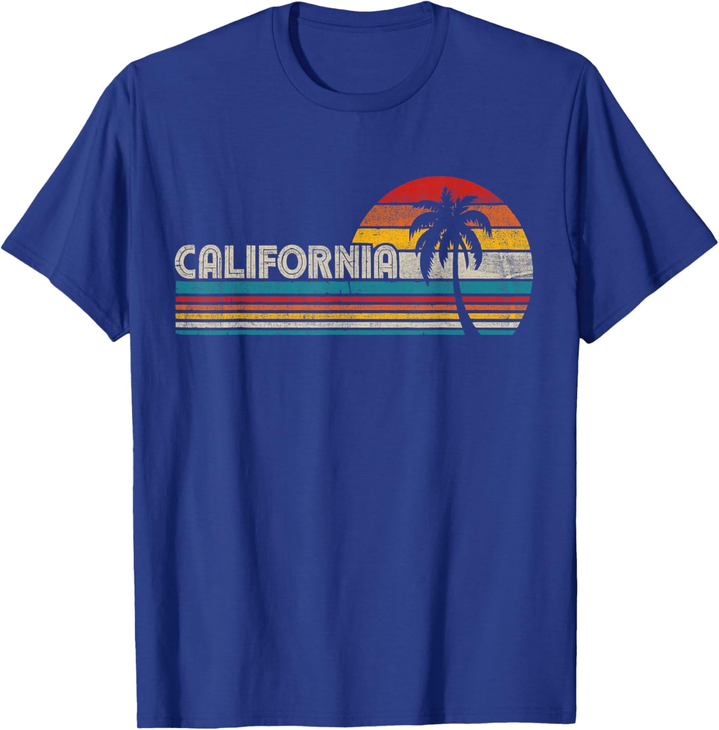 Vintage California Sunset Palm Trees Summer Vacation Vibes T-Shirt - T-Shirt | Royal