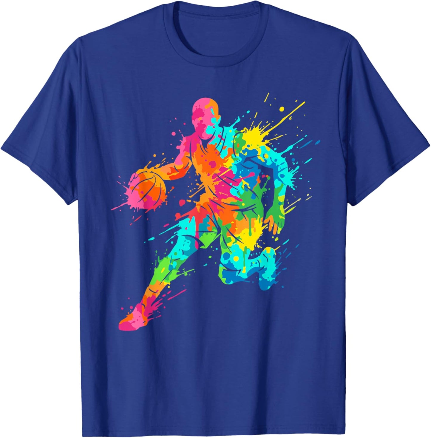 Retro Basketball Player Colorful Ball Colorful T-Shirt - T-Shirt | Royal