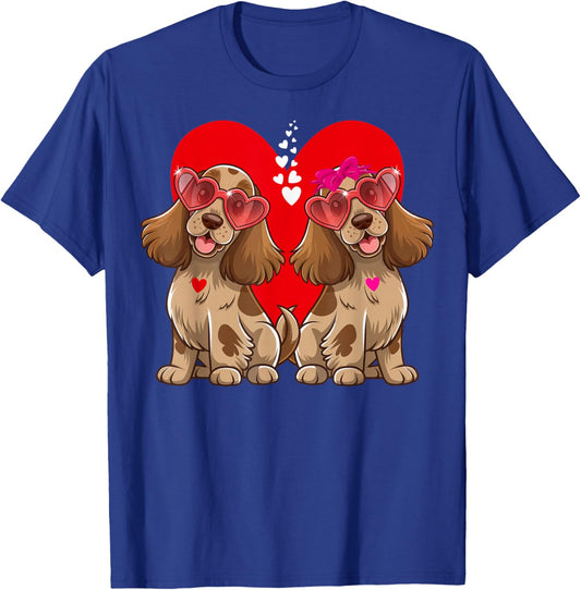 Cocker Spaniel Dog Matching Couple Heart Valentine's Day T-Shirt - T-Shirt | Royal