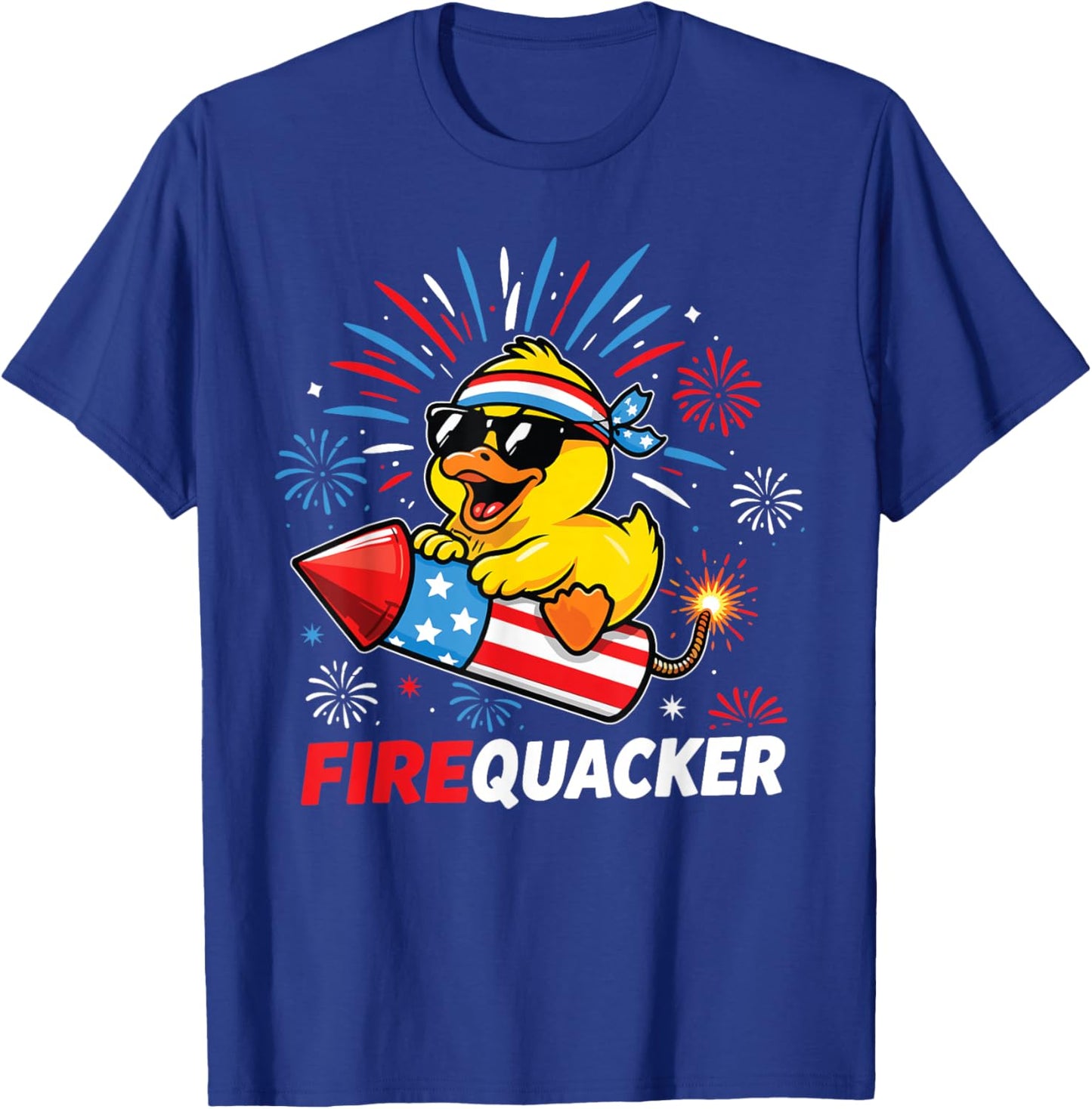 Firequacker 4th of July Funny Duck Fireworks Men Women Kids T-Shirt - T-Shirt | Royal