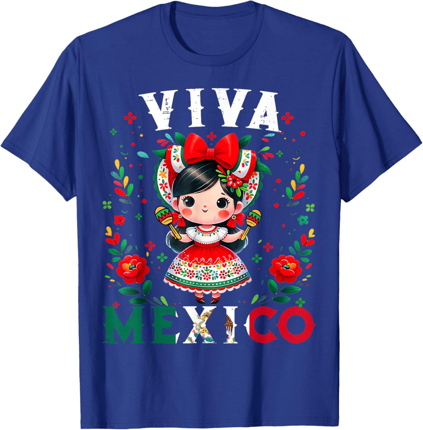 Viva Mexico Flag Mexican Independence Day Girls Kids T-Shirt - T-Shirt | Royal