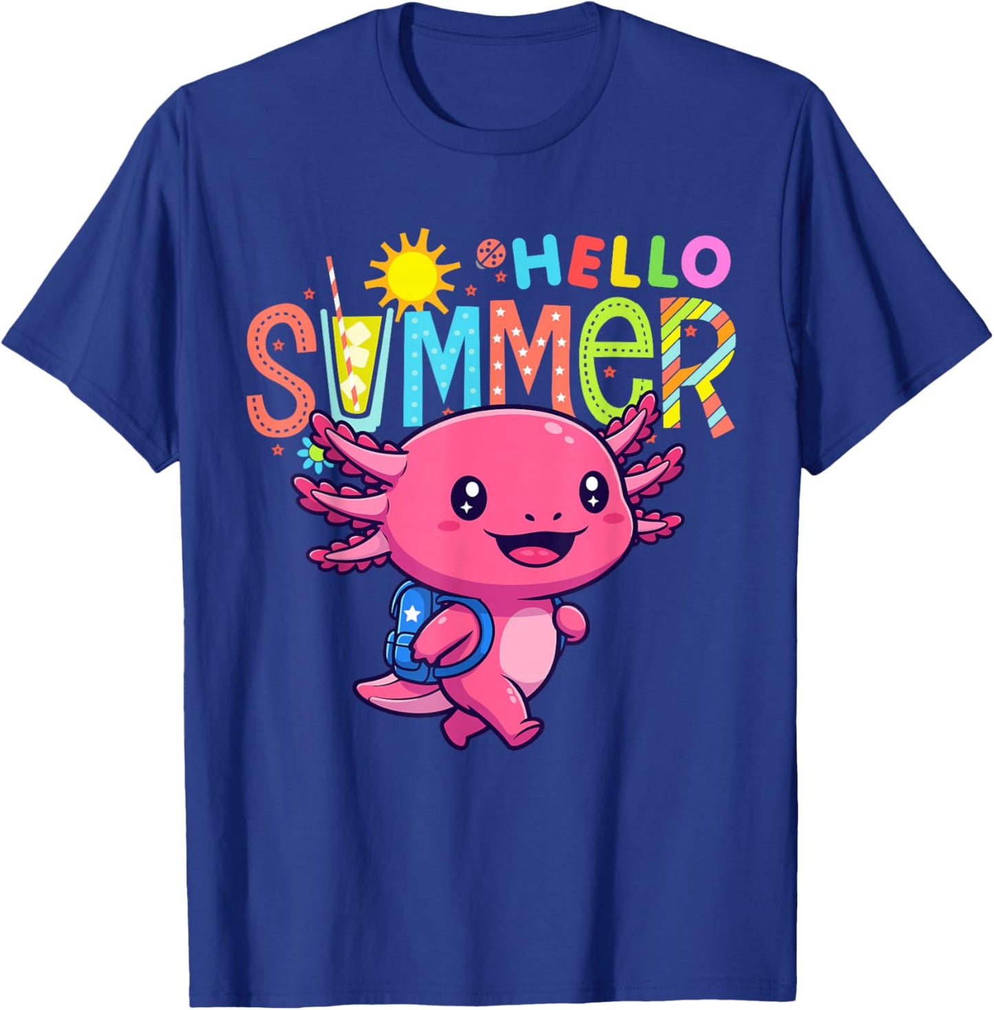 Hello Summer Funny Axolotl Last Day of School Axolotl Kids T-Shirt - T-Shirt | Royal