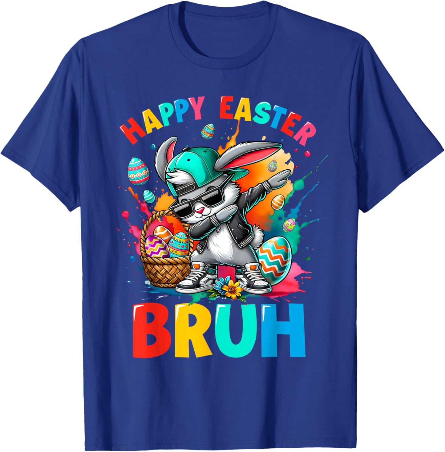 Dabbing Bunny Sunglasses Rabbit Eggs Happy Easter Bruh Funny T-Shirt - T-Shirt | Royal