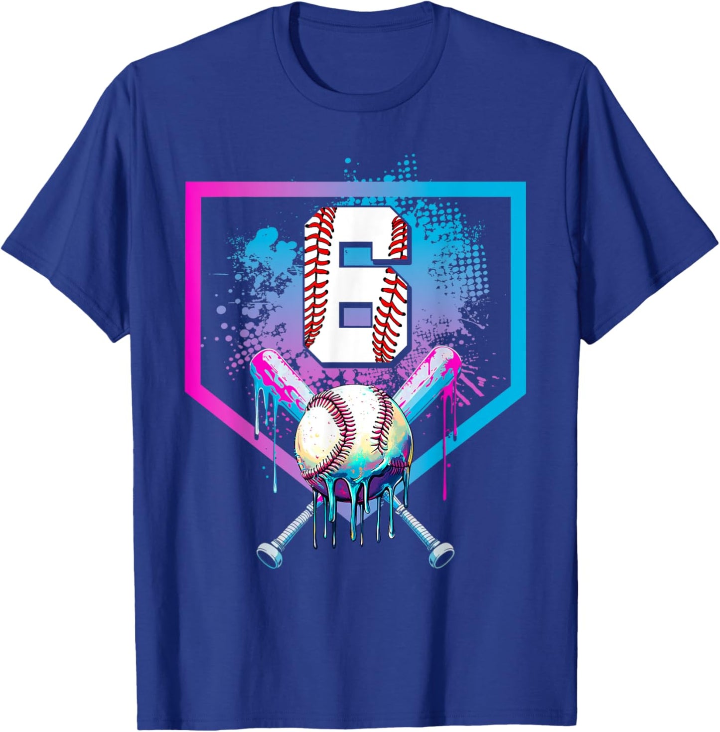 Baseball Drip 6th Birthday Home Plate Boys Youth 6 Year Old T-Shirt - T-Shirt | Royal