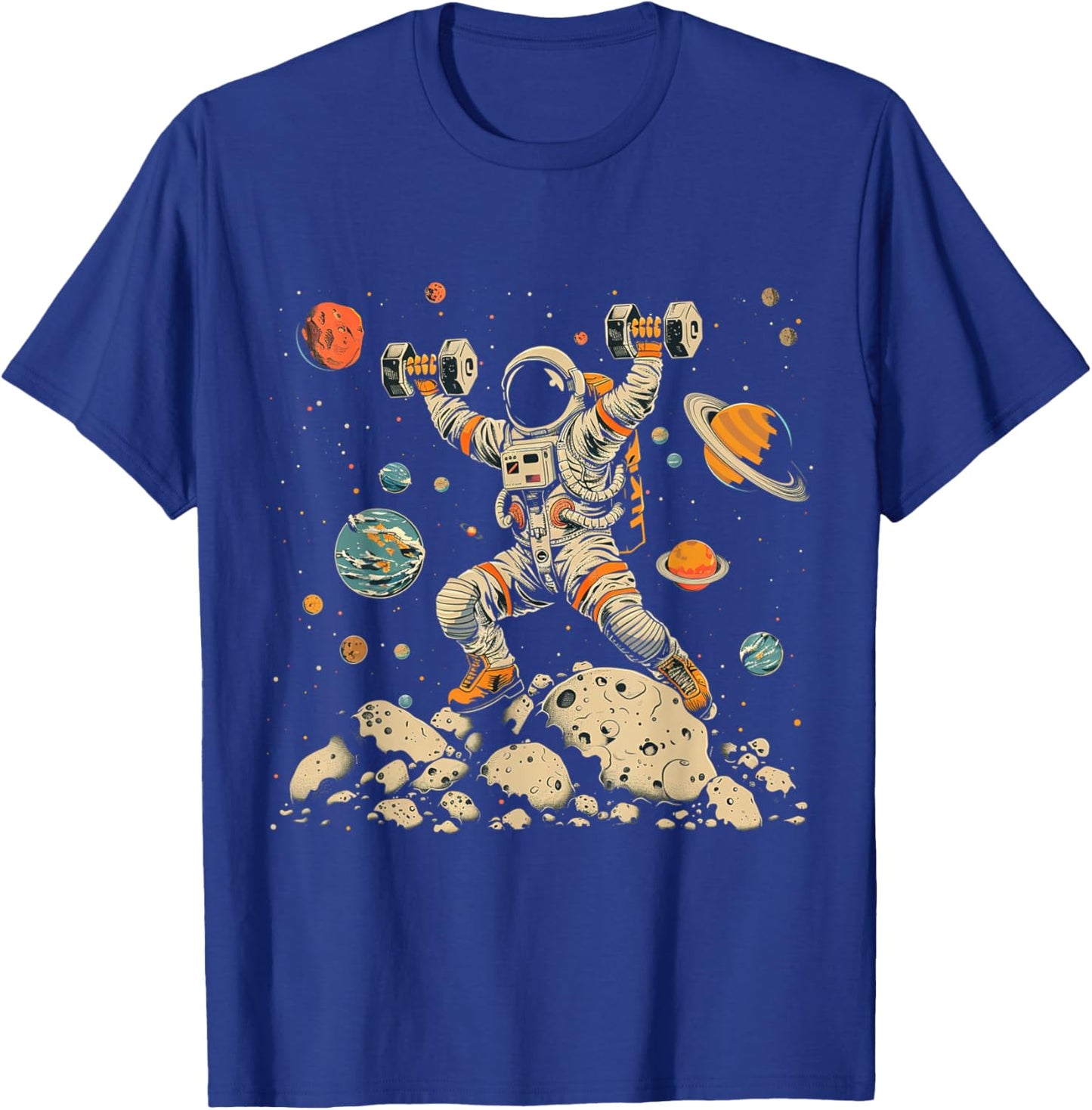 Funny Astronaut Space Weightlifting Fitness Gym Workout Men T-Shirt - T-Shirt | Royal