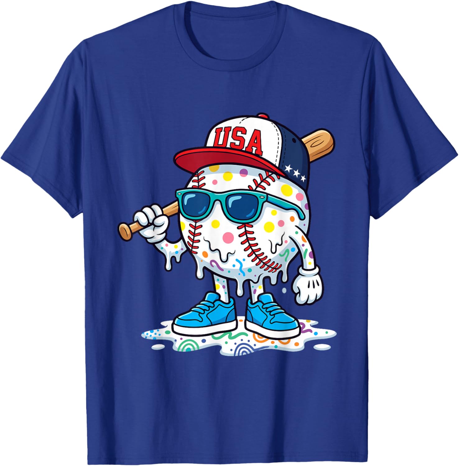Baseball Drip American Flag for Boys Kids Youth 4th of July T-Shirt - T-Shirt | Royal