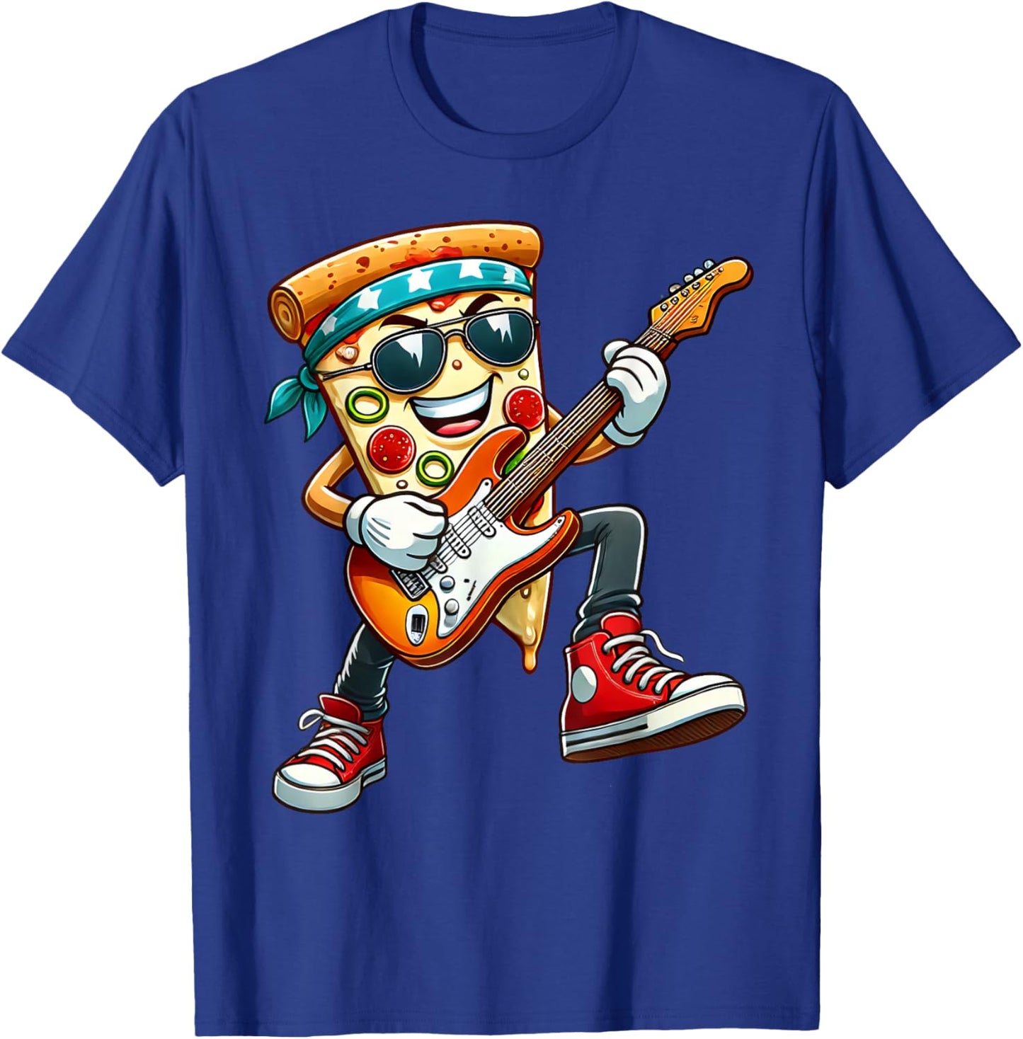 Funny Pizza Rockstar Electric Guitar Music Men Women Kids T-Shirt - T-Shirt | Royal