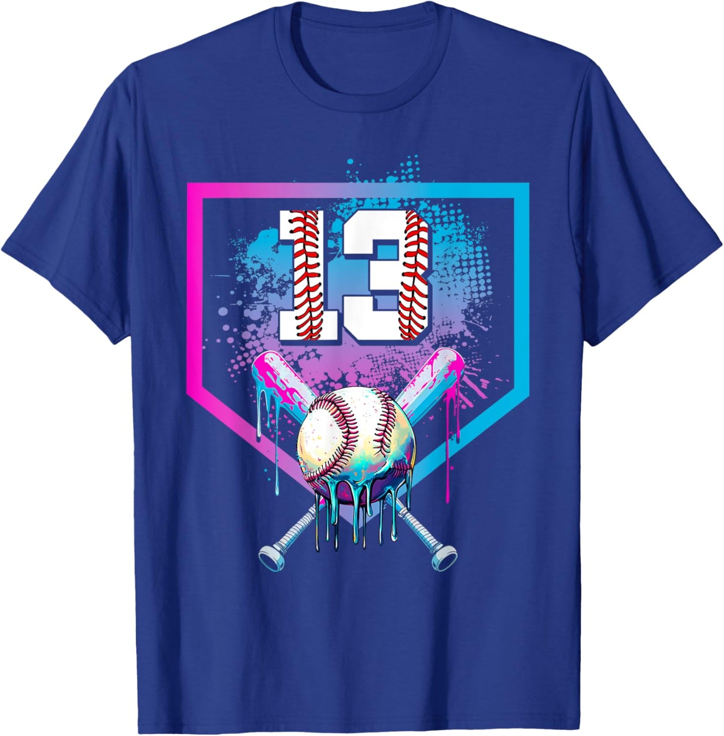 Baseball Drip 13th Birthday Home Plate Boy Youth 13 Year Old T-Shirt - T-Shirt | Royal