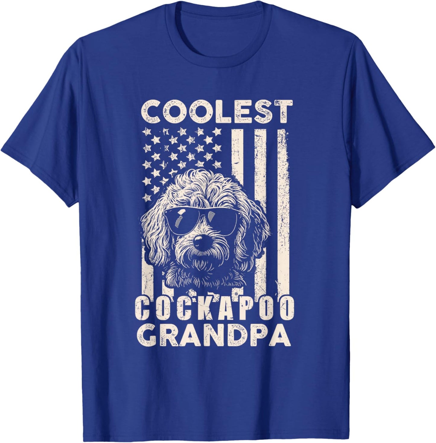 Coolest Cockapoo Grandpa Vintage American Flag Funny Dog Dad Men Women Kids T-Shirt - T-Shirt | Royal
