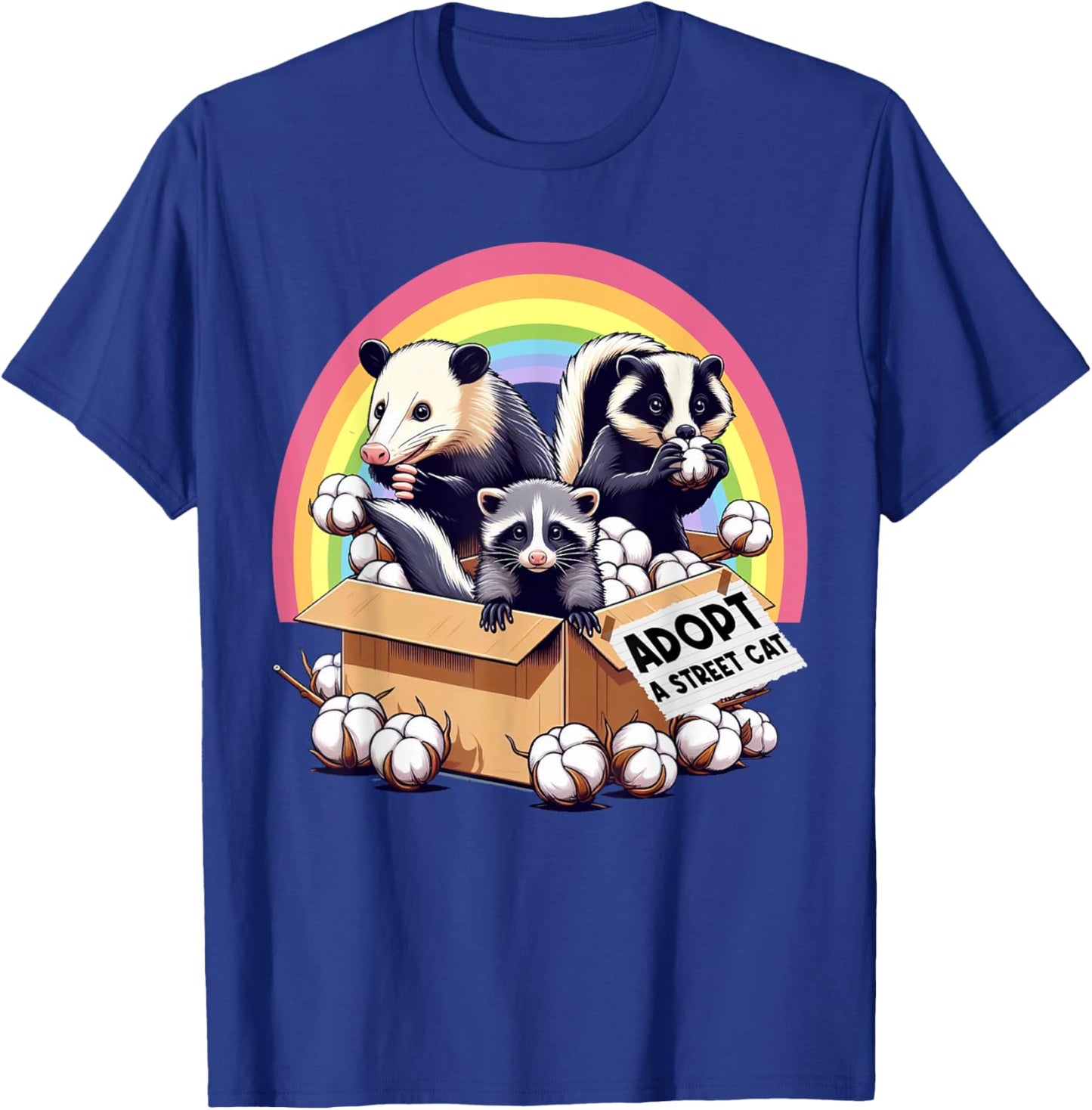Adopt A Street Cat Funny Opossum Raccoon Skunk Vintage T-Shirt - T-Shirt | Royal