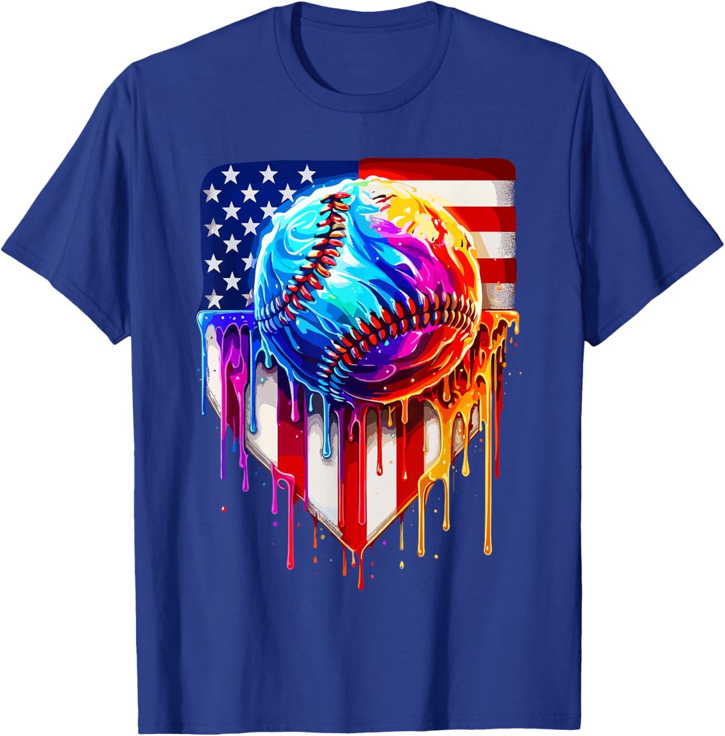 Baseball Ice Cream American Flag Drip T-Shirt - T-Shirt | Royal