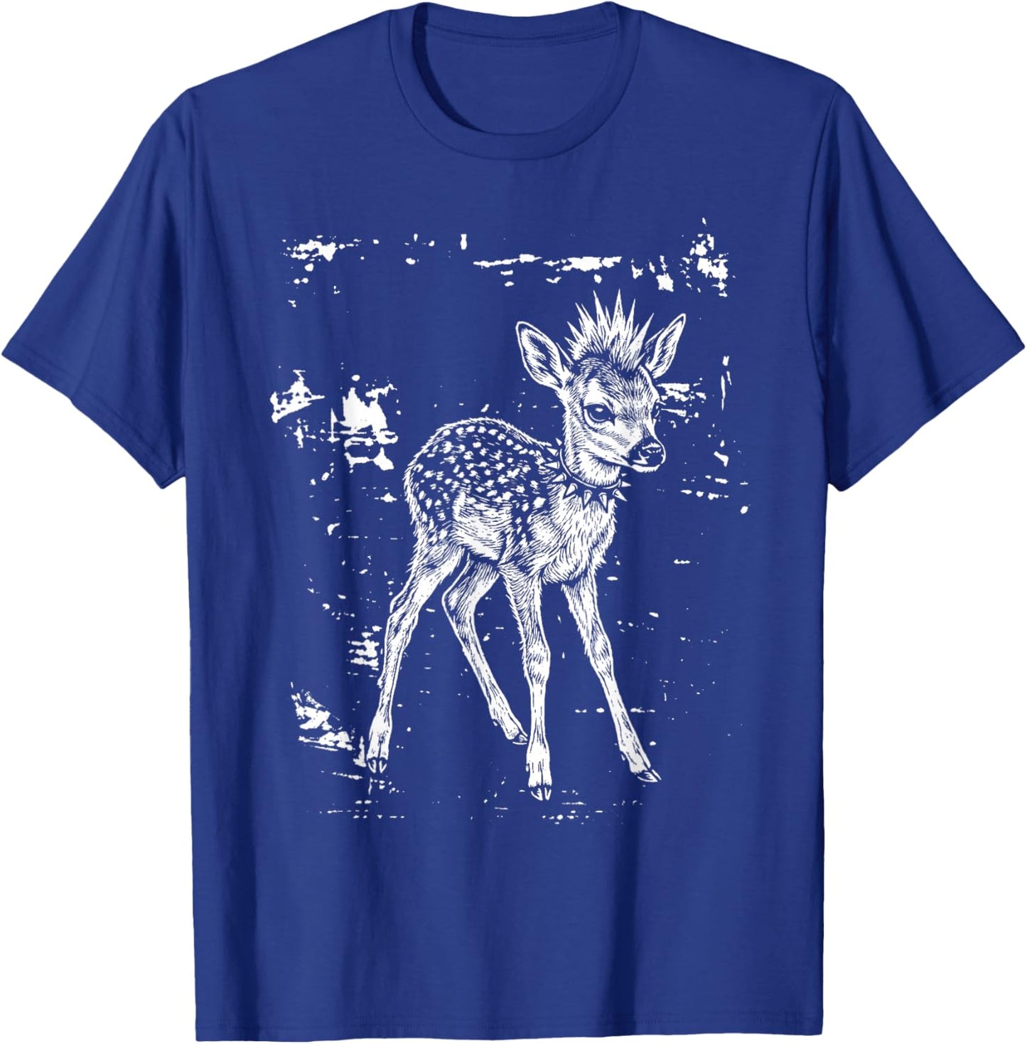Funny Punk Rock Deer Fawn Spiky Collar Mohawk Grunge T-Shirt - T-Shirt | Royal