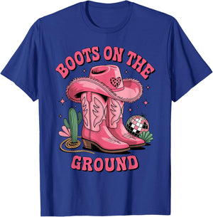 Pink Cowgirl Boots on Ground Retro Western Country Style T-Shirt - T-Shirt | Royal