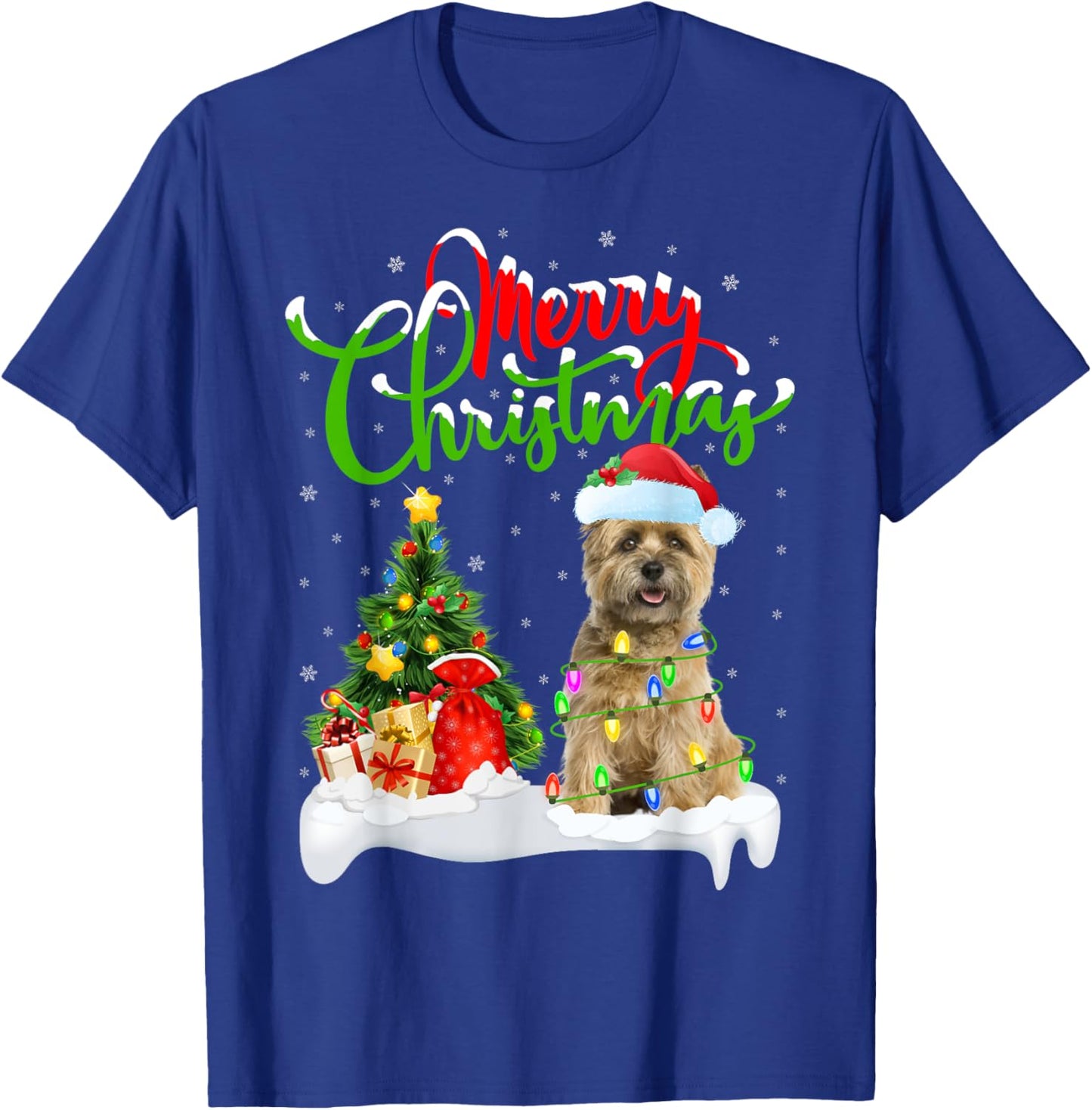 Xmas Tree Lights Santa Hat Cairn Terrier Dog Christmas Women Kids T-Shirt - T-Shirt | Royal