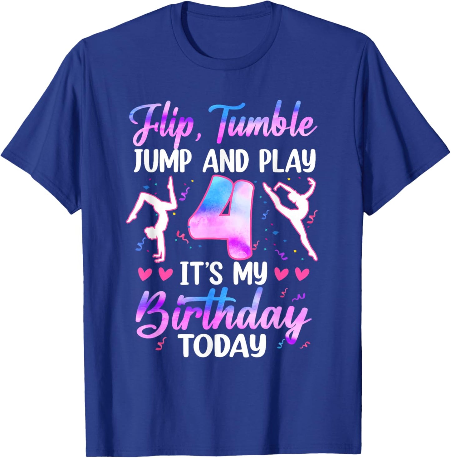 4 Year Old Girl Gymnast 4th Birthday Gymnastics Theme T-Shirt - T-Shirt | Royal